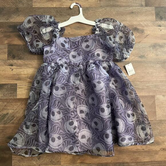 Nightmare Before Christmas NWT Jack Skellington Puff Sleeve Girls  Large 10/12 - Picture 1 of 10